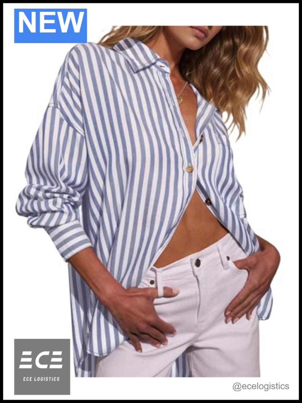Womens Striped Button Down Shirt Long Sleeve Oversized Loose Fit Casual Work